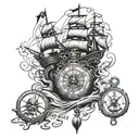 pirates of the Caribbean with compass, black pearl ship, kraken, jar of dirt  tattoo design idea