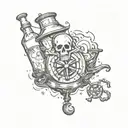 pirates of the Caribbean with compass, black pearl ship, kraken, jar of dirt  tattoo design idea