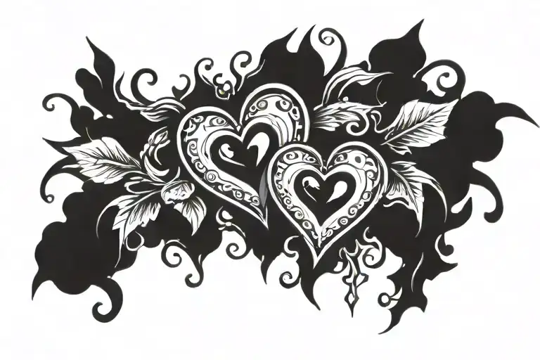 flash sheet of a tramp stamp heart tattoo, gothic design, Cyber cigilism tattoo design idea
