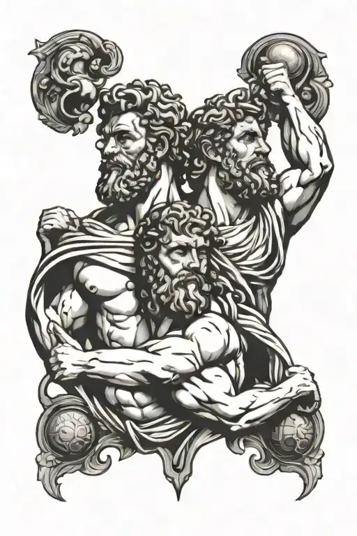 Apollo and Hercules holding world on shoulders tattoo design idea