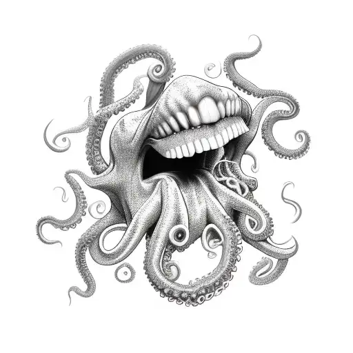 Vampire mouth with octopus tentacle coming out of it tattoo design idea