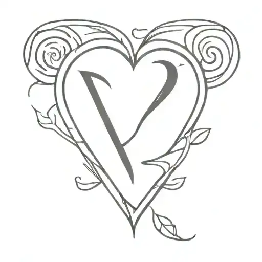 Letter R with heart beat line tattoo design idea