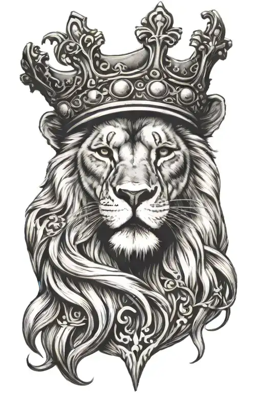 lion wearing a crown with a cross under it  tattoo design idea
