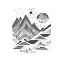 A dotwork tattoo of a mountain range with a winding road leading to Phuket, representing the client's love for traveling and mountains tattoo design idea