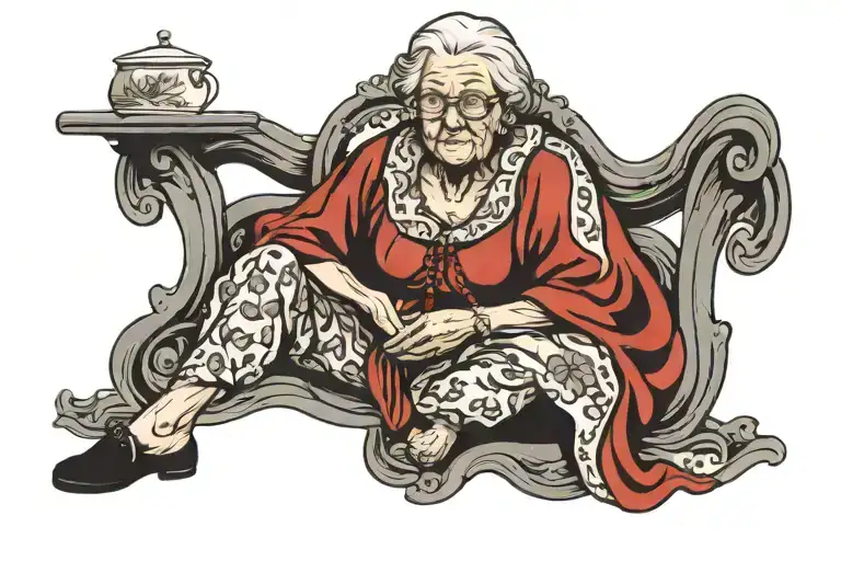 Grandma sitting tattoo design idea