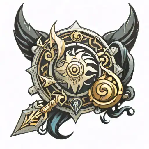 carnalito de valorant con el escudo de leona de lol y el ancla de nautilus de lol  tattoo design idea