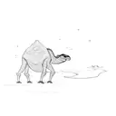 a camel with a gecko lizard on his back, crossing a river and walking towards the horizon  tattoo design idea