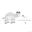 a camel with a gecko lizard on his back, crossing a river and walking towards the horizon  tattoo design idea