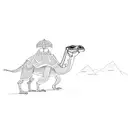 a camel with a gecko lizard on his back, crossing a river and walking towards the horizon  tattoo design idea