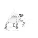 a camel with a gecko lizard on his back, crossing a river and walking towards the horizon  tattoo design idea