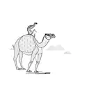 a camel with a gecko lizard on his back, crossing a river and walking towards the horizon  tattoo design idea