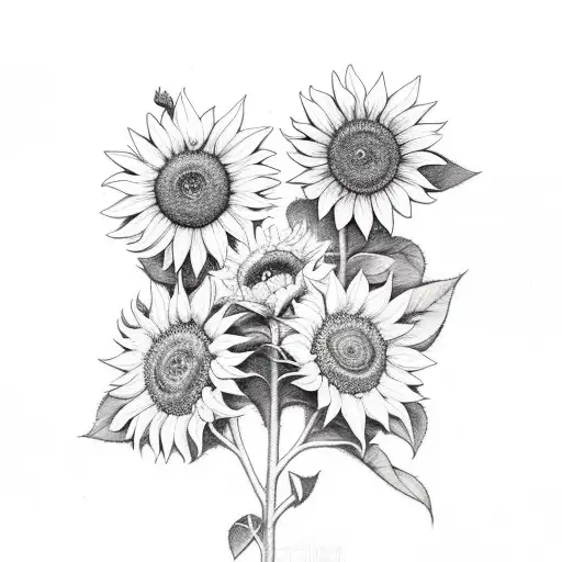 sunflower with forget me nots and roses tattoo design idea