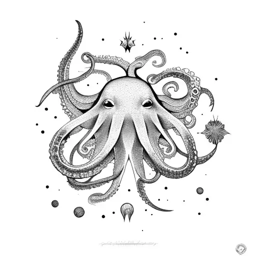 a colorful star and a black and white octopus tattoo design idea