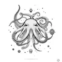 a colorful star and a black and white octopus tattoo design idea