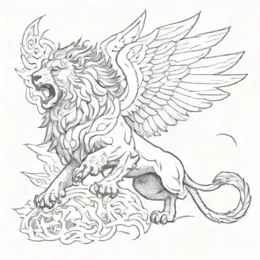 A fine line lion and eagle in a fierce battle, symbolizing strength and power tattoo design idea