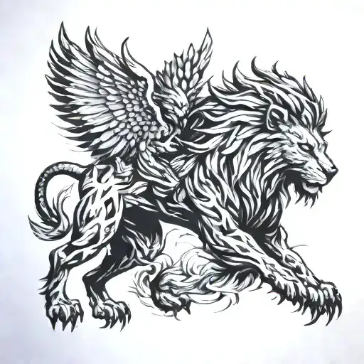 A fine line lion and eagle in a fierce battle, symbolizing strength and power tattoo design idea