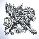 A fine line lion and eagle in a fierce battle, symbolizing strength and power tattoo design idea