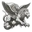 A fine line lion and eagle in a fierce battle, symbolizing strength and power tattoo design idea