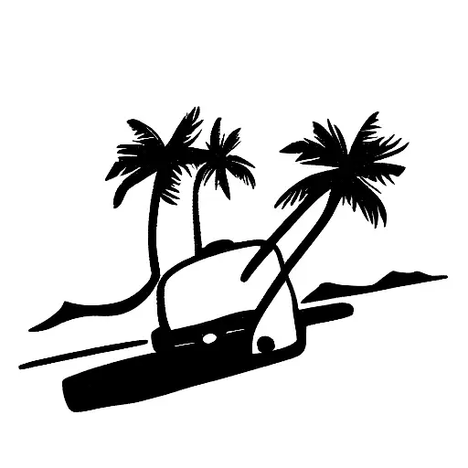 4x4 driving on a beach with palmtrees and the ocean in the background  tattoo design idea