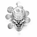 Evil clown juggling skulls tattoo design idea