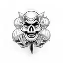 Evil clown juggling skulls tattoo design idea