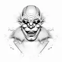 Evil clown face morphing into a skull tattoo design idea