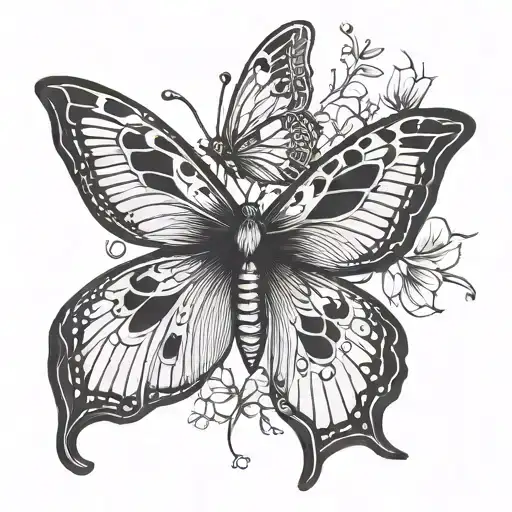 half monarch butterfly half luna moth tattoo design idea