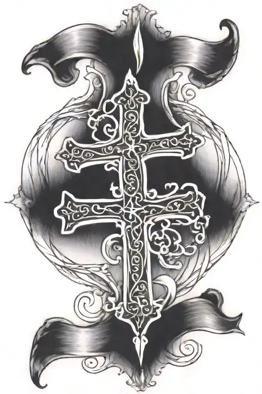 burnt scroll with a cross inside and bible verse corinthians 13:13 intertwined tattoo design idea