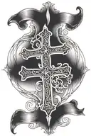 burnt scroll with a cross inside and bible verse corinthians 13:13 intertwined tattoo design idea