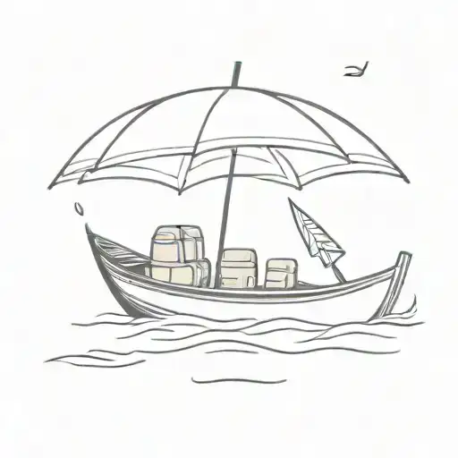 row boat with umbrella  tattoo design idea