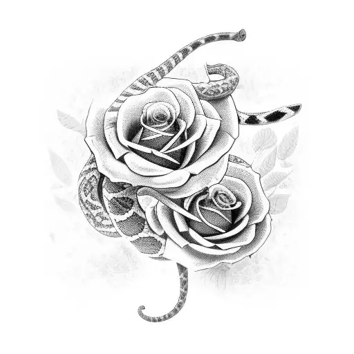 A baseball bat wrapped in snakes with roses growing around it tattoo design idea