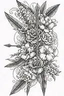 NATIVE AMERICAN ARROW WITH 2 CARNATION FLOWERS AND 1 LARKSPUR FLOWER AND 1 GLADIOLUS FLOWER tattoo design idea