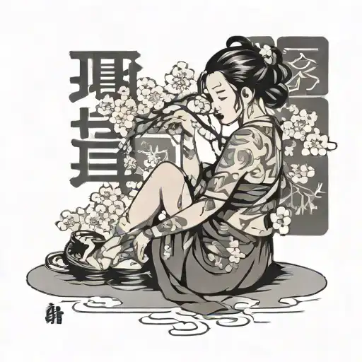 slaves, japan girl with sakura tattoo design idea