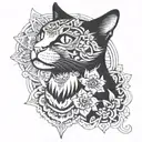 a cat with mandala behind tattoo design idea