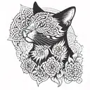 a cat with mandala behind tattoo design idea