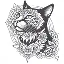 a cat with mandala behind tattoo design idea