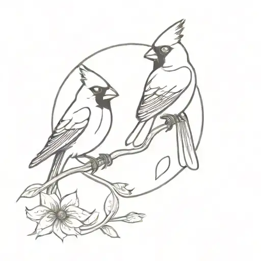 two cardinals and sun shining tattoo design idea