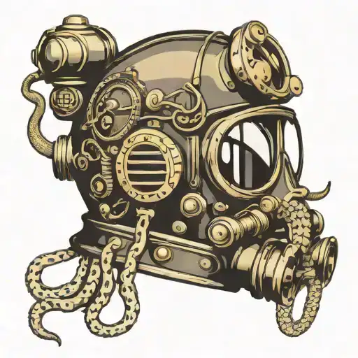 scuba diving helmet with tentacles tattoo design idea