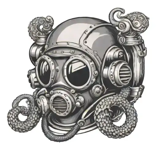 scuba diving helmet with tentacles tattoo design idea