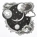 venus planet, moon, trust the process, 11 11, clouds, stars  tattoo design idea