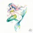 mermaid swimming from underwater up to a submarine  tattoo design idea