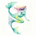 mermaid swimming from underwater up to a submarine  tattoo design idea