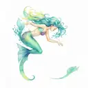 mermaid swimming from underwater up to a submarine  tattoo design idea
