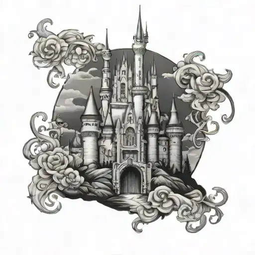 gothic disney castle tattoo design idea