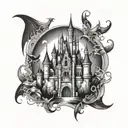 gothic Disney castle floating tattoo design idea