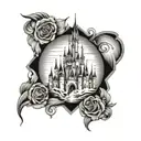 gothic Disney castle floating tattoo design idea