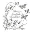 motivational phrase and flowers and butterflies tattoo design idea