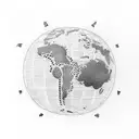 A dotwork tattoo of a world globe with a trail of footprints leading to different destinations tattoo design idea