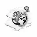 A dotwork tattoo of a world globe with a trail of footprints leading to different destinations tattoo design idea