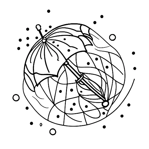 An umbrella with a blackwork design of peaches falling like raindrops tattoo design idea